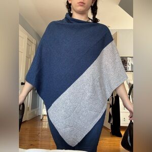 Forte Cashmere Blue and Gray Sweater Poncho